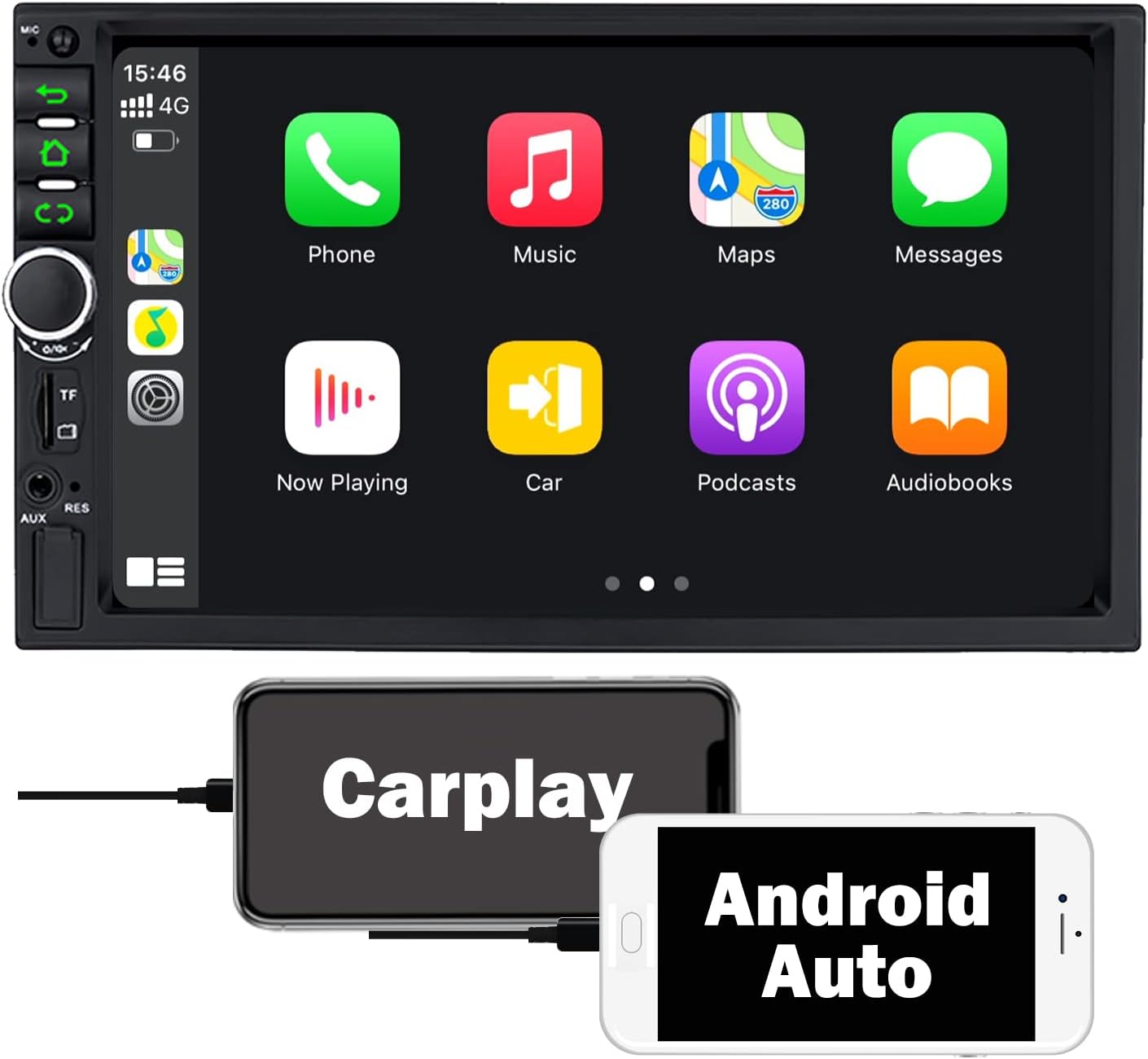 Binize Double Din Car Stereo Compatible with Carplay& Android Auto 7inch Touchscreen Multimedia MP5 Player Support Bluetooth/AM&FM/Mirror Link/SWC/SD Card/AUX-in/USB +Backup Camera