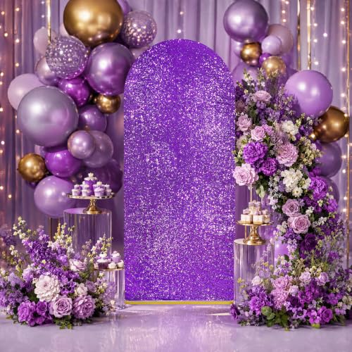Image of Purple Arch Cover 7.2 ft Sequin Arch Backdrop Cover Balloon Arch Cover Party Background for Birthday Party Ceremony Graduation Banquet Decoration