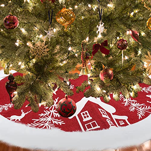 Feesiluu Weihnachtsbaum Rock Christbaumdecke, 122 cm Plüsch Weihnachtsbaumdecke Rund Groß Weihnachtsbaum Decke Christbaumständer Teppich Baumdecke Weihnachtsbaum Deko, Christmas Tree Skirt (Rot) Cover