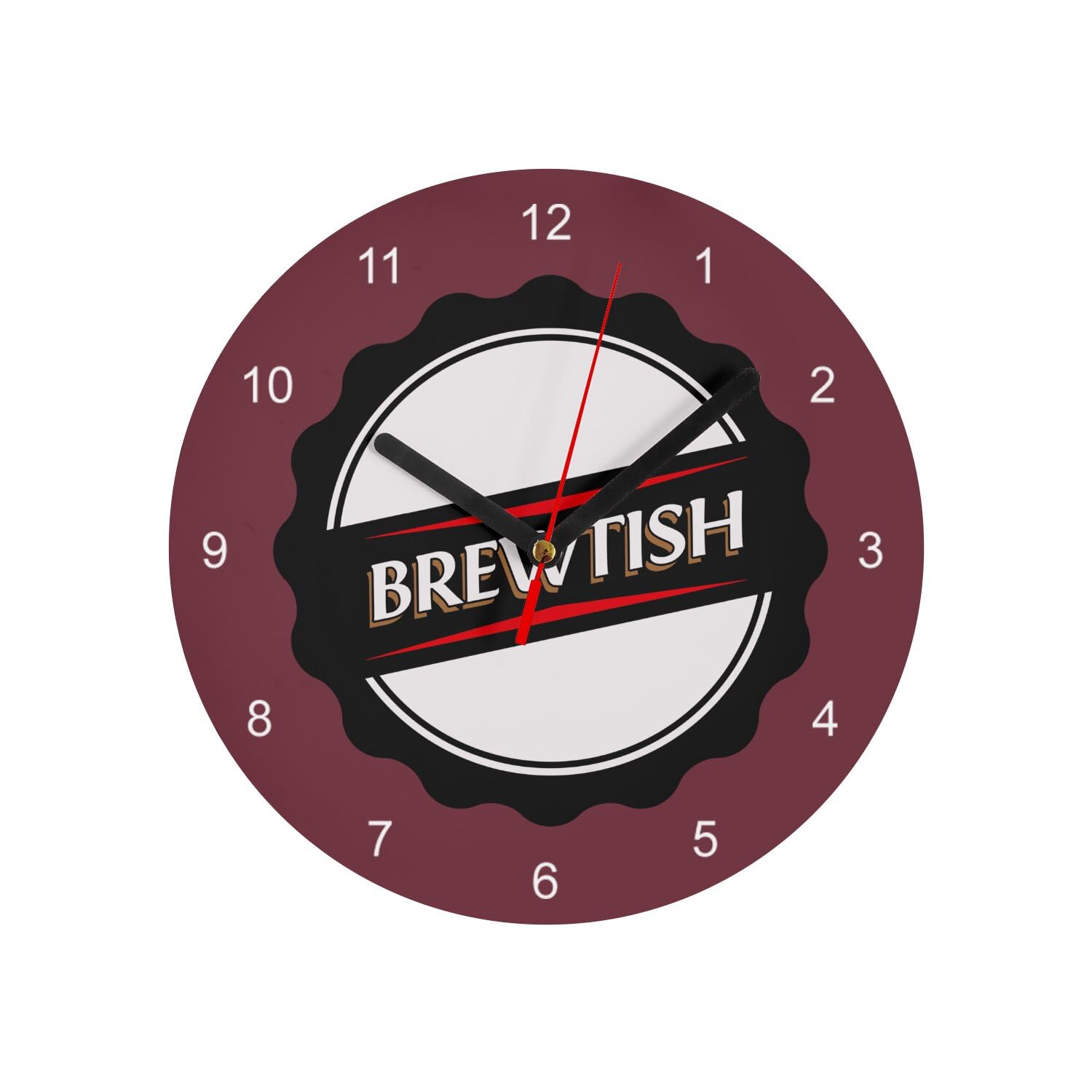 Horloge murale en verre Brewtish diamètre 20 cm rouge sur le thème de la bière britannique
