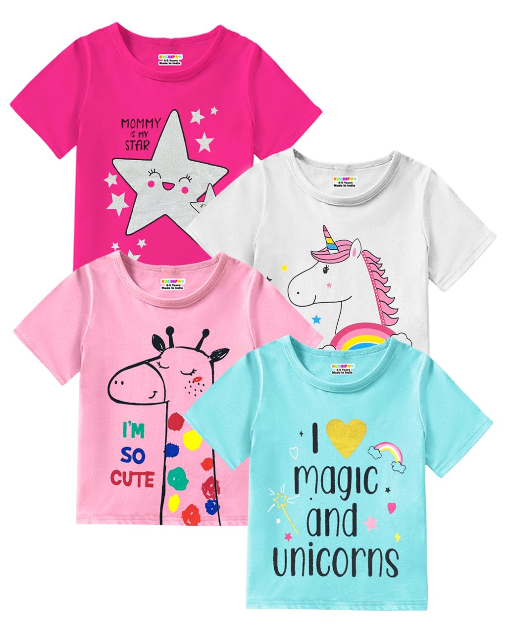 kuchipoo Girls Half Sleeves Regular Fit Cotton T-Shirt-picture-39