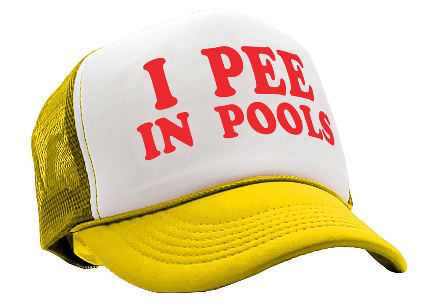 I Pee in Pools Funny Dare Gag Gift Joke - Adult Trucker Cap Hat, Neon Yellow