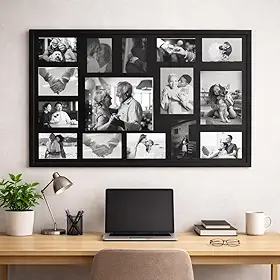 Painel Multifotos de Vidro com Paspatur Expositor para 15 Fotos 83X53 Versátil para Parede ou Balcão Outlet dos Quadros (Preto)