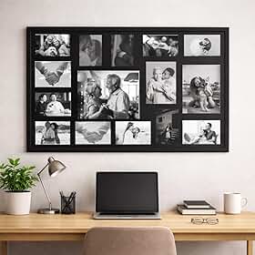 Painel Multifotos de Vidro com Paspatur Expositor para 15 Fotos 83X53 Versátil para Parede ou Balcão Outlet dos Quadros (Preto)
