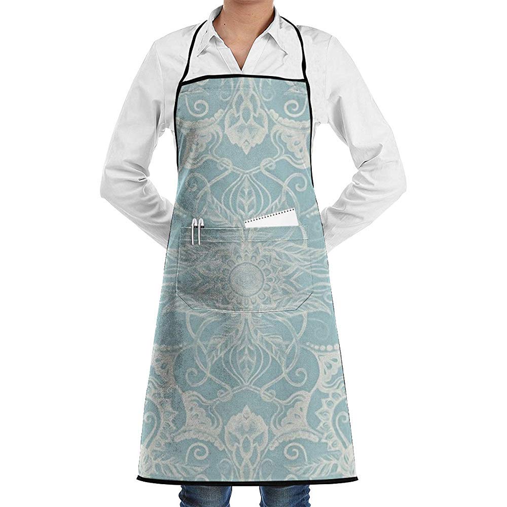 Marlon Kitty Fimaliy Floral Pattern in Duck Egg Blue & Cream Aprons for Women/Men Gag BBQ Cooking Sewing Chef Apron 72 X 52 cm
