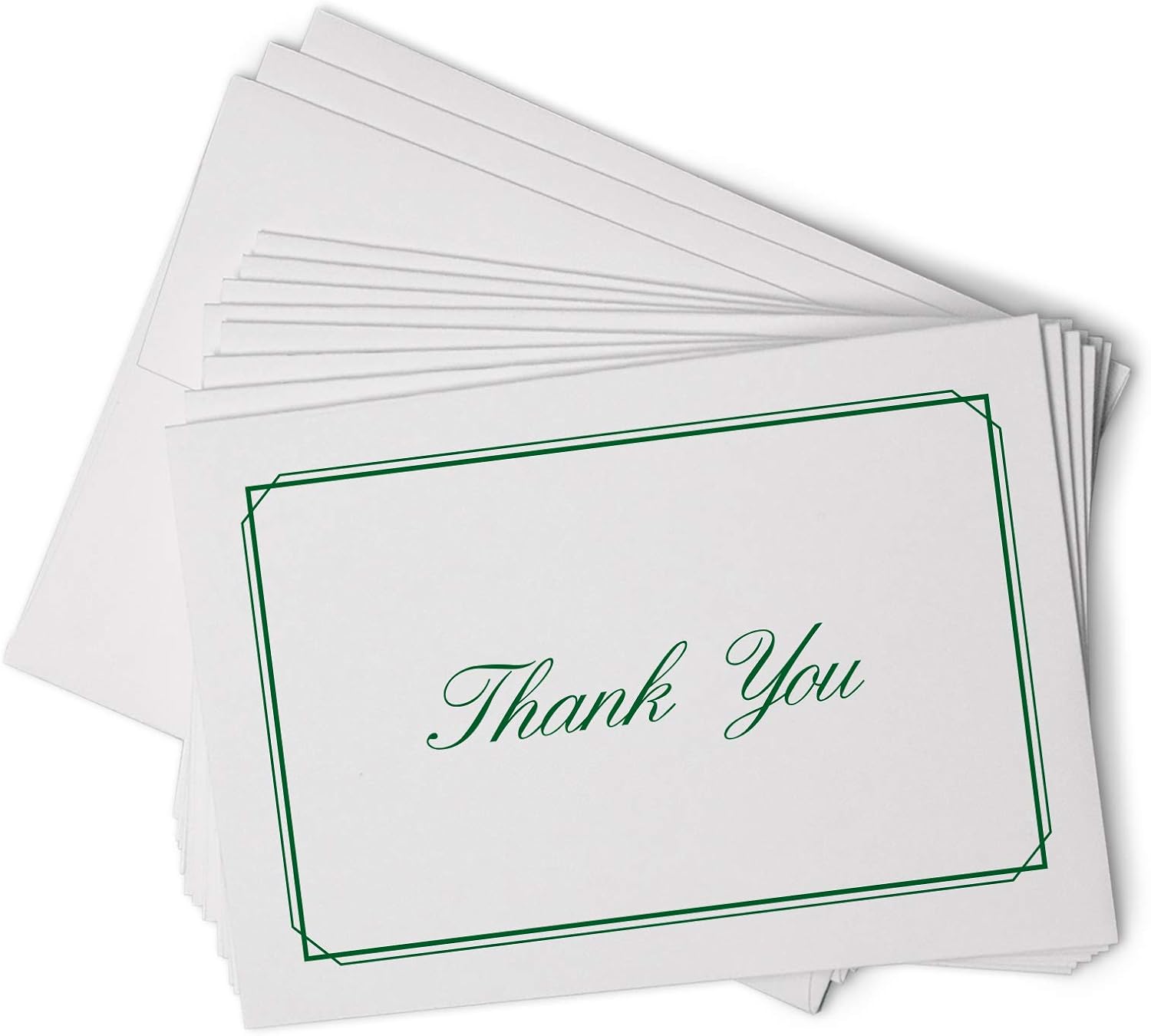 Green Formal Thank You Cards in Cursive with Thin Border - 48 Classic Note Cards with Envelopes - Perfect for Business Professionals & Special Events