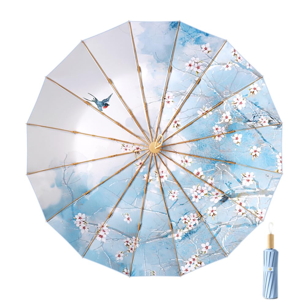 Maibar Women's 3 Umbrella Compact Upf 50 Spf 50 D Pattern 16 Ribs Chinese Style Sun Uv Protection Folding Umbrella For (3)