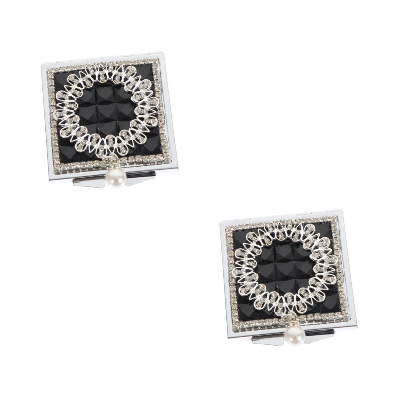 Miroir de maquillage portable double face avec pendentif perles idée cadeau