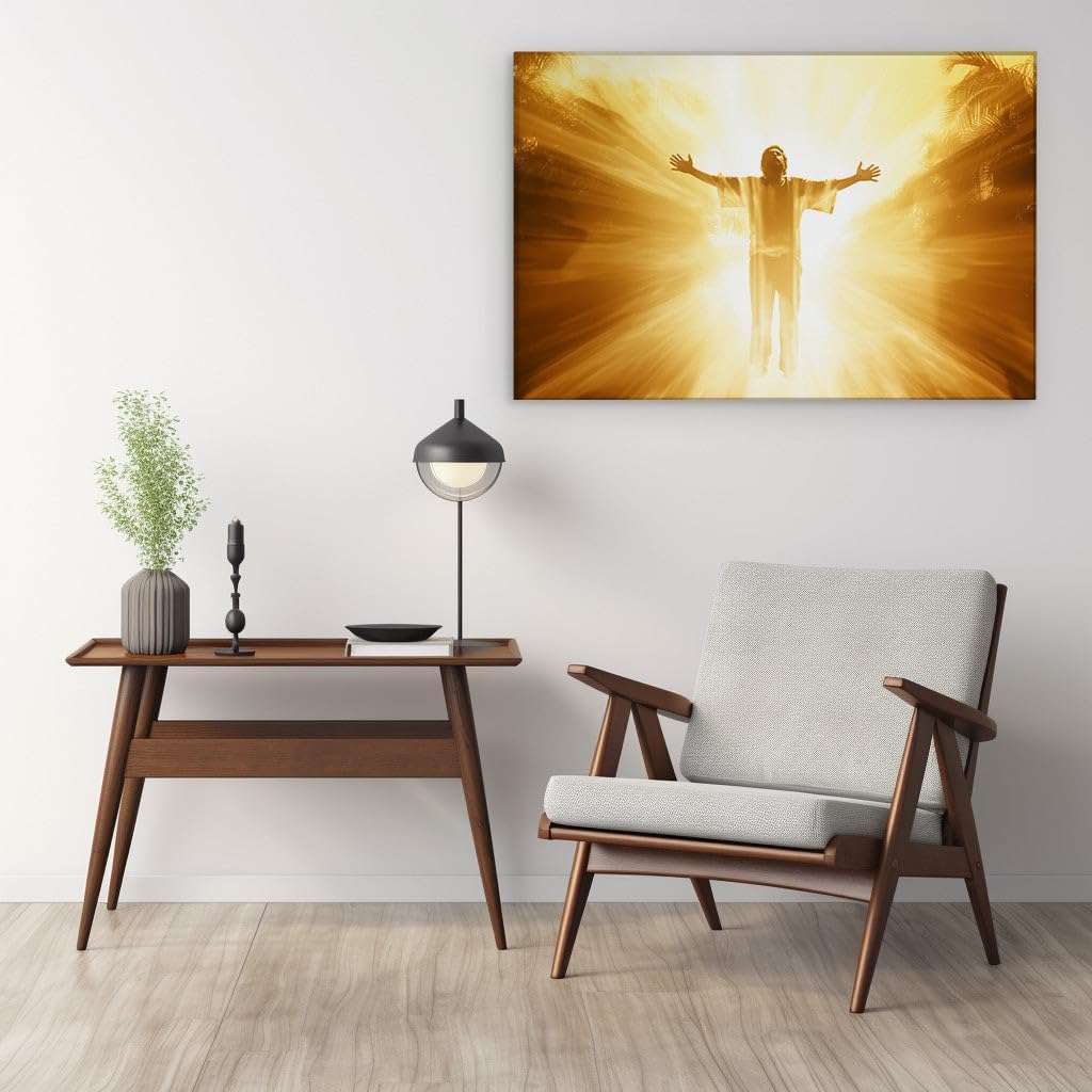 Canvas for Living room. Radiant Embrace of the Divine Light Amidst Tropical Splendor, 27 x 18 inch Canvas Wall Art - Contemporary Masterpieces - Botanical Home Decor
