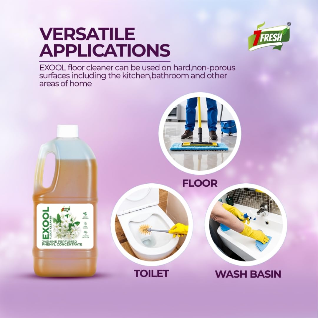 7Fresh Exool JASMINE Perfumed Phenyl Concentrate Liquid 900 ml (MAKES 30 LITTER OF THICK WHITE PHENYL) Pine Based/Long Lasting/Faster Dilution/Phenyl Essence 2