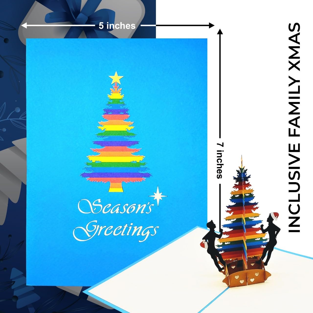 iGifts And Cards - Tarjeta de felicitación 3D, diseño de Navidad con texto en inglés"Season's Greetings, Holiday Season, X'Mas, Feliz Navidad, Pride, Joy, Hope, Happiness