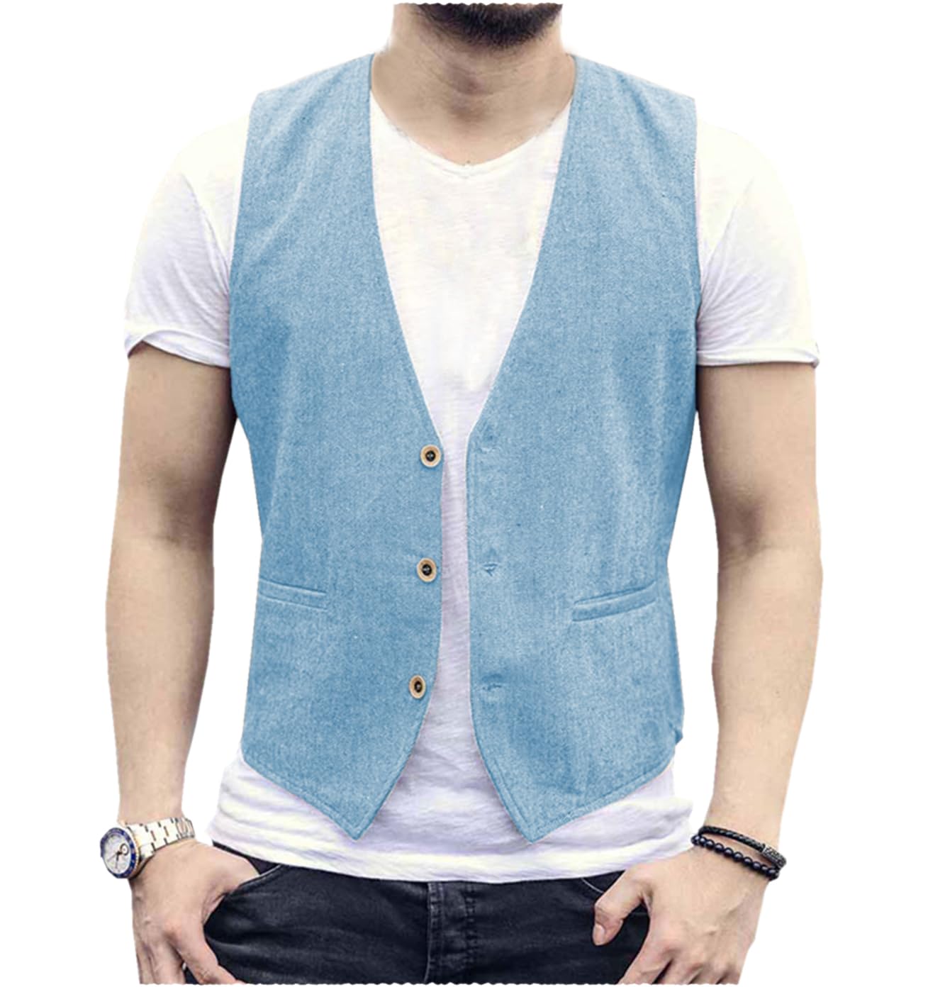 Gilet In Cotone Floreale Hawaiano Gilet Hawaiano Uomo In Cotone 100% - Fantasia Floreale, Senza Maniche, Taglie S-XXL, Estivo Gilet Uomo Hawaiano Floreale - Foto 11