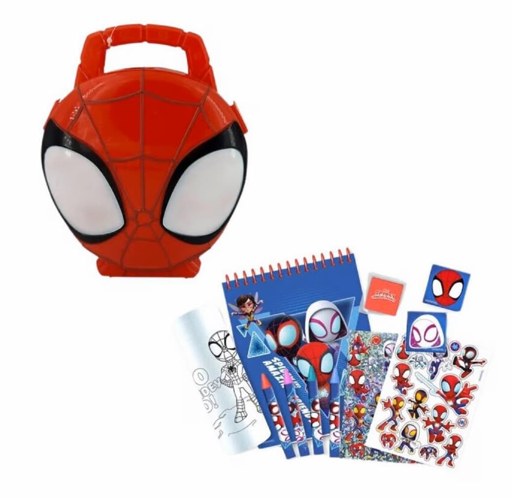 12Pcs Marvel Spiderman 3D Stationery Set – Art & Christmas Coloring Set Kit in Briefcase with Notebook, Pencils, Crayons, Stickers & Stamps – Creative Travel Gift for Kids Ages 3+