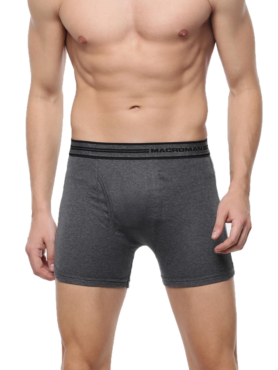 macroman m-series Macroman Valentino Classic Designer Trunks for Men, Premium Compact Cotton Rib Stretch Trunk Underwear with Anti-Microbial Finish, Black Melange, L, Pack of 1-picture-35