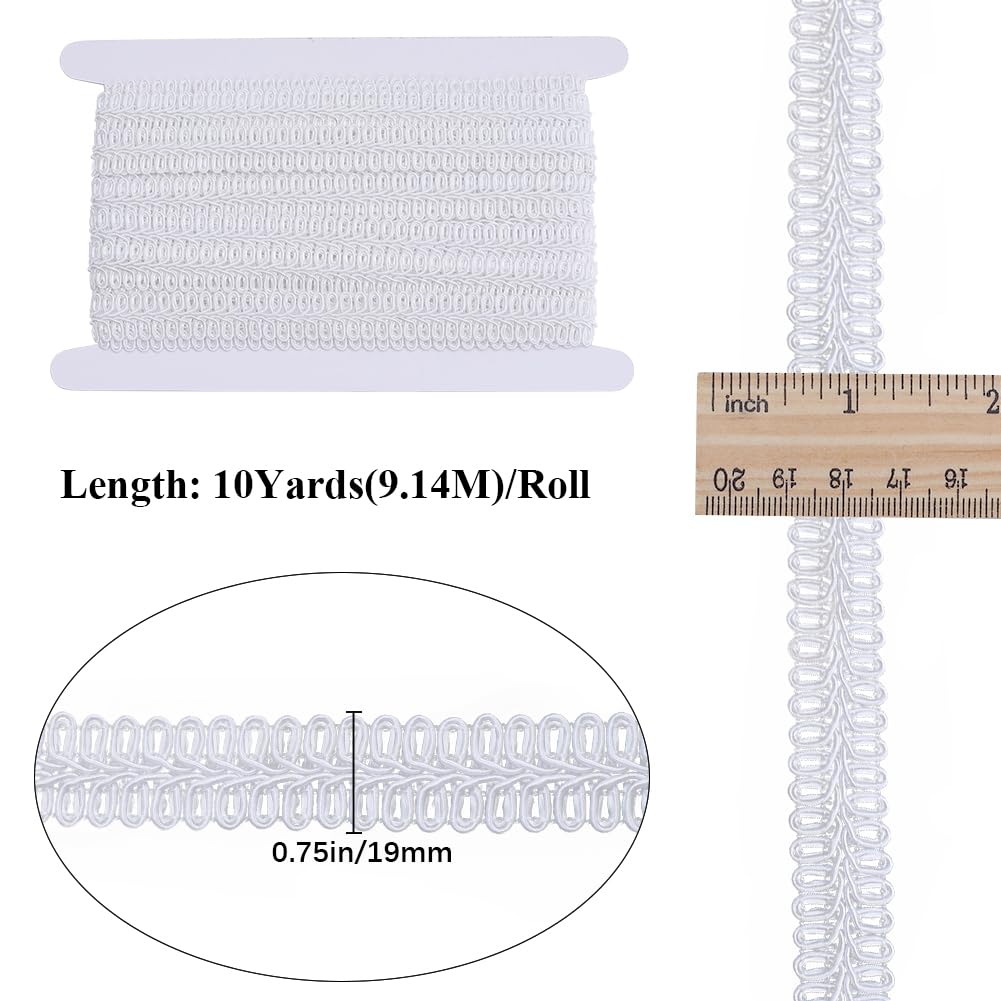 GORGECRAFT 10Yds*19mm Nastro Millepiedi Intrecciato Bordo In Pizzo Applique Poliestere Tessuto Decorativo Gimp Trim Rotolo Bordi Passamaneria per Bigiotteria Tappezzeria Cucito Artigianato Bianco