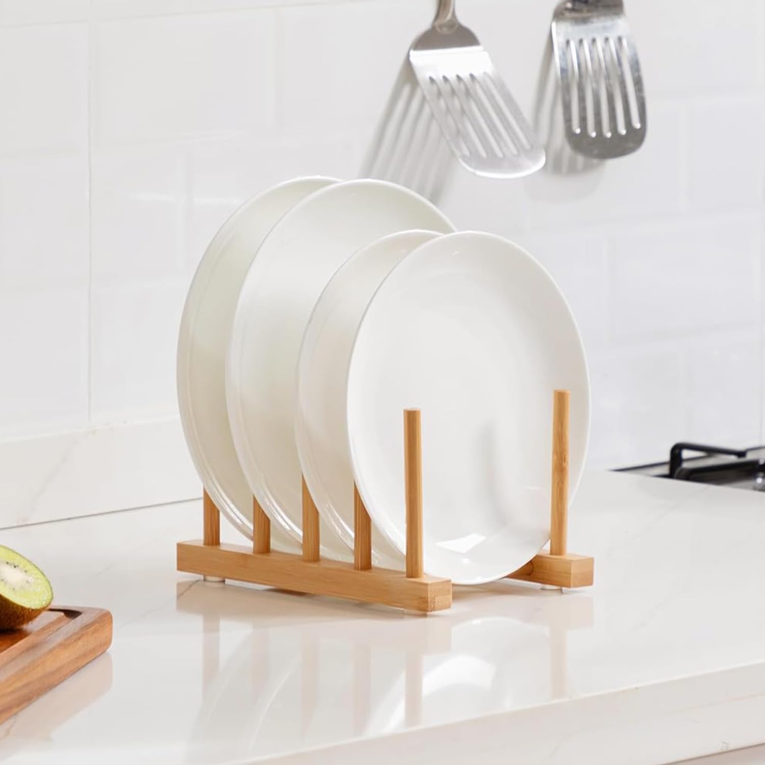HOKIPO Bamboo Dish Drying Rack - 7 Slots -10