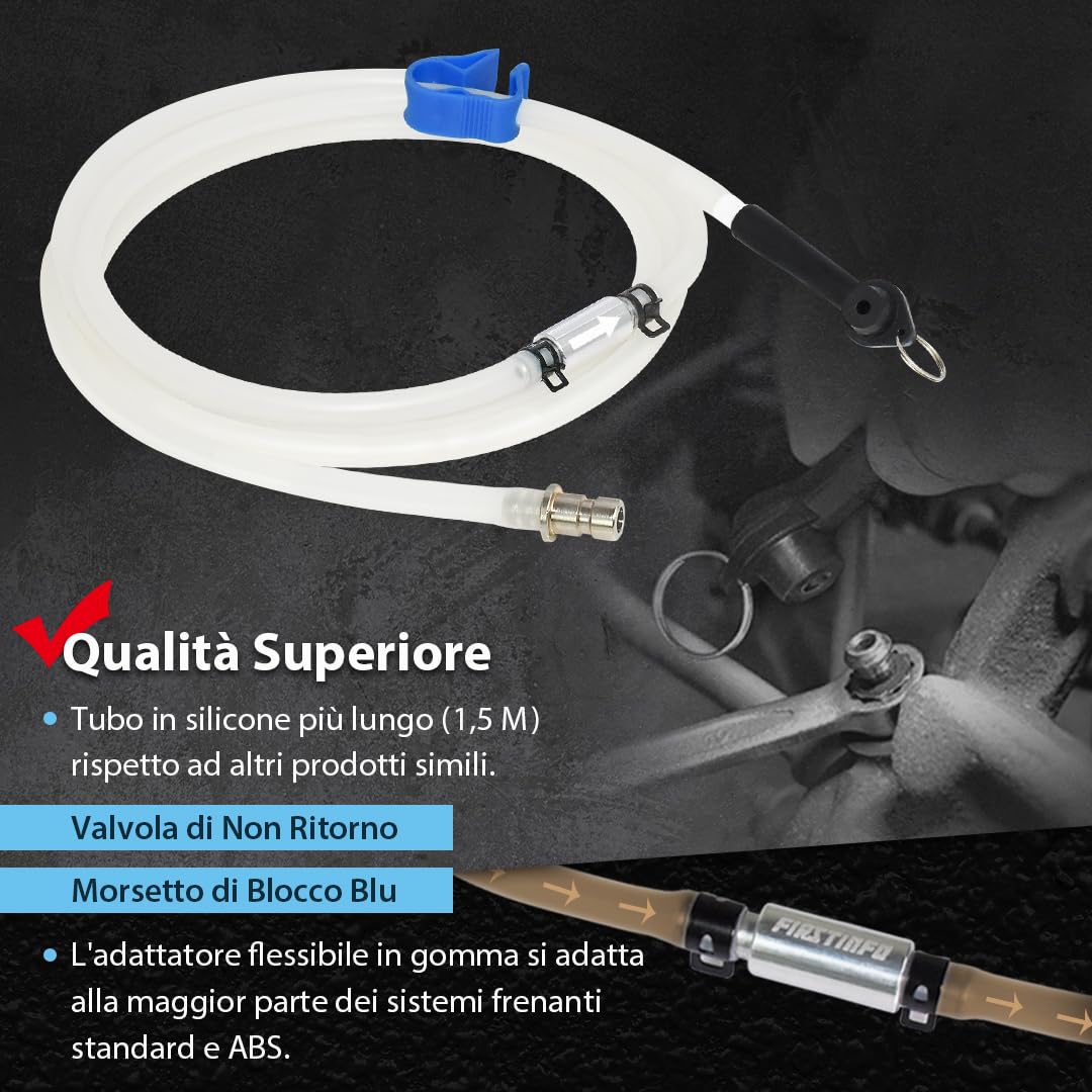 FIRSTINFO A1151G | Tubo Spurgo Freni 1,5M con Valvola di Non Ritorno | Compatibile con FIRSTINFO Kit Spurgo Freni