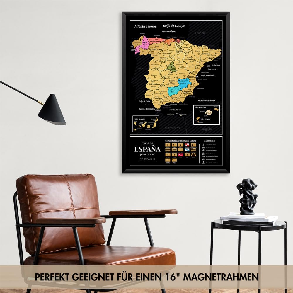Divalis Spanien Rubbelkarte 60x40cm - Kratzbare Landkarte Mit Zubehör Set
