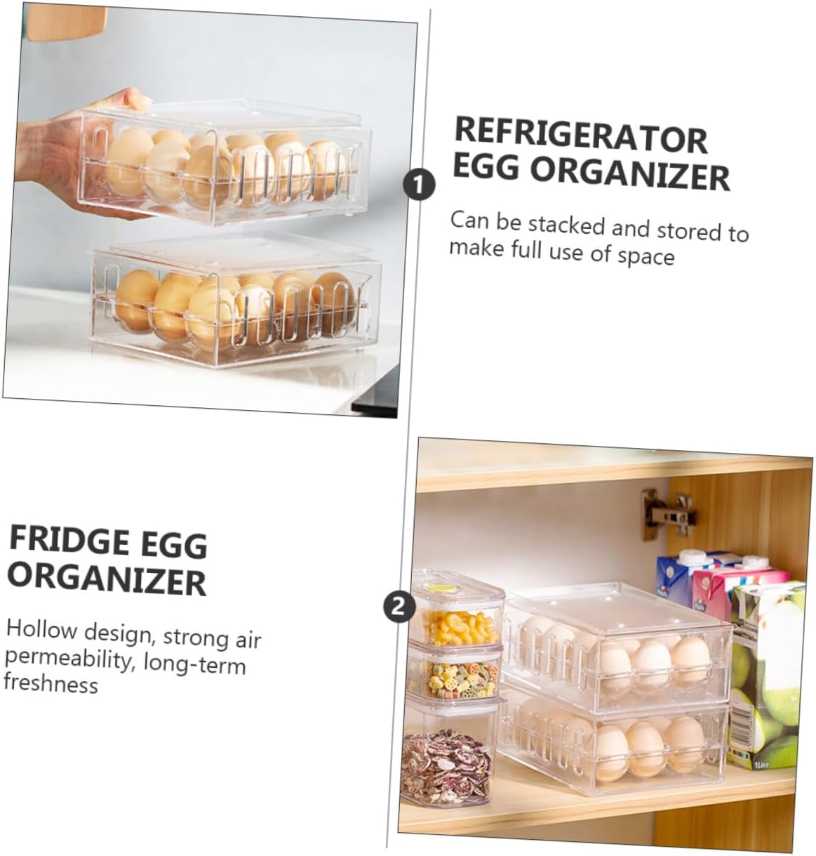 Refrigerator Egg Storage Drawer Organizer Bin Dual-layer Ventilated Egg Holder Tray for Fridge for Kitchen and Freezer