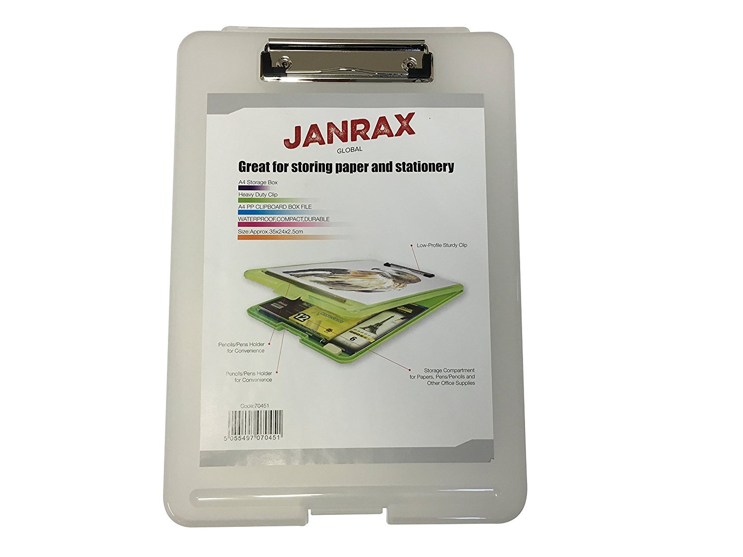 Janrax 6 x A4 Clear Clipboard Box Files - Storage Filing Clip Board Case