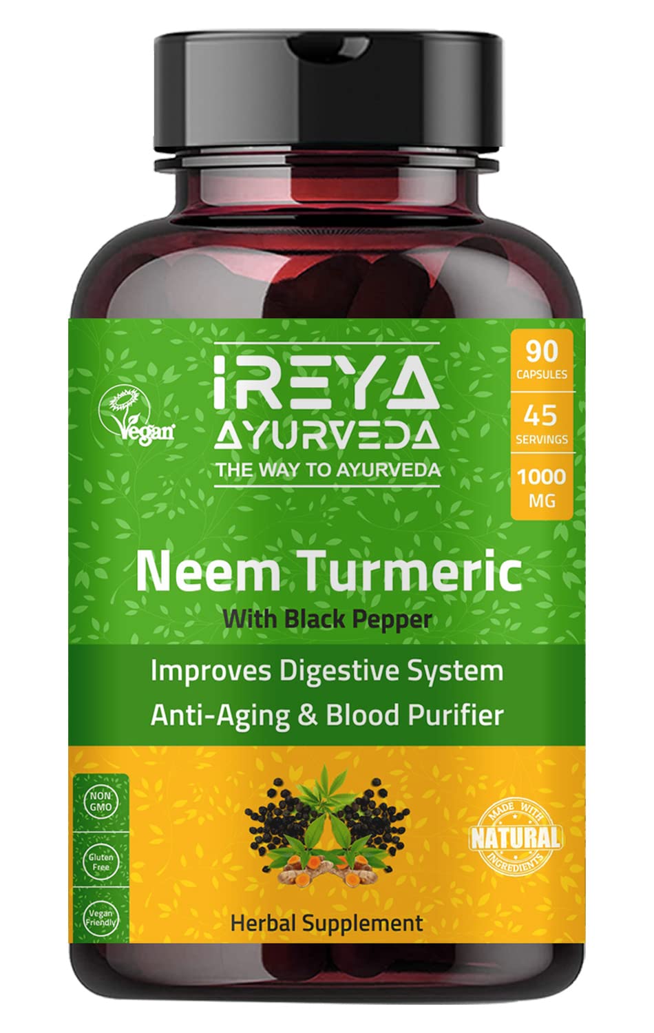 Buy Neem Turmeric Capsules with Black Pepper Neem Herbal Supplement