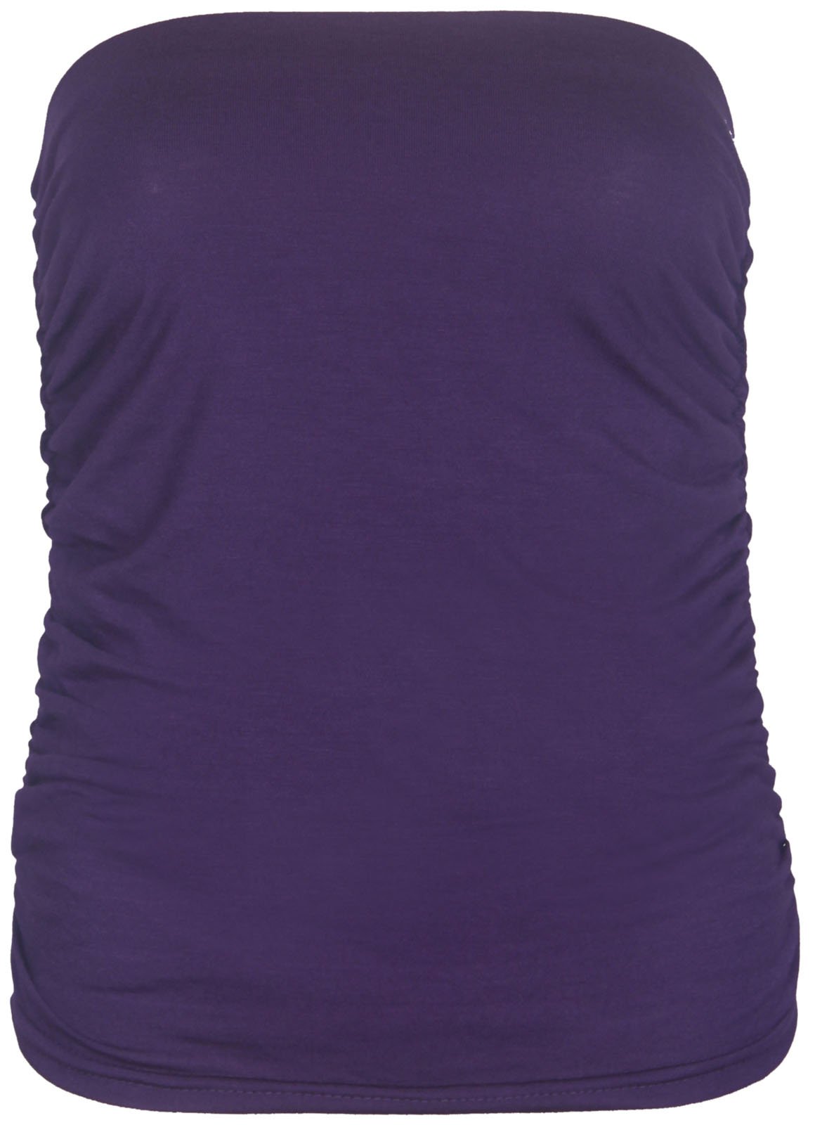 Purple Hanger Women's Purple Plain Ruched Sleeveless Gathered Elasticated Soft Stretch Strapless Bandeau Boob Tube Vest Top Size 22 - 24 (Xxxl)