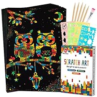 Mocoosy 60 Pcs Scratch Art Paper for Kids, Rainbow Magic Scratch Paper Black Scratch Pads Note, Arts Crafts Kit for Kids Party Favour Games Activities Christmas Birthday Gifts for Girls Boys Ages 3-12