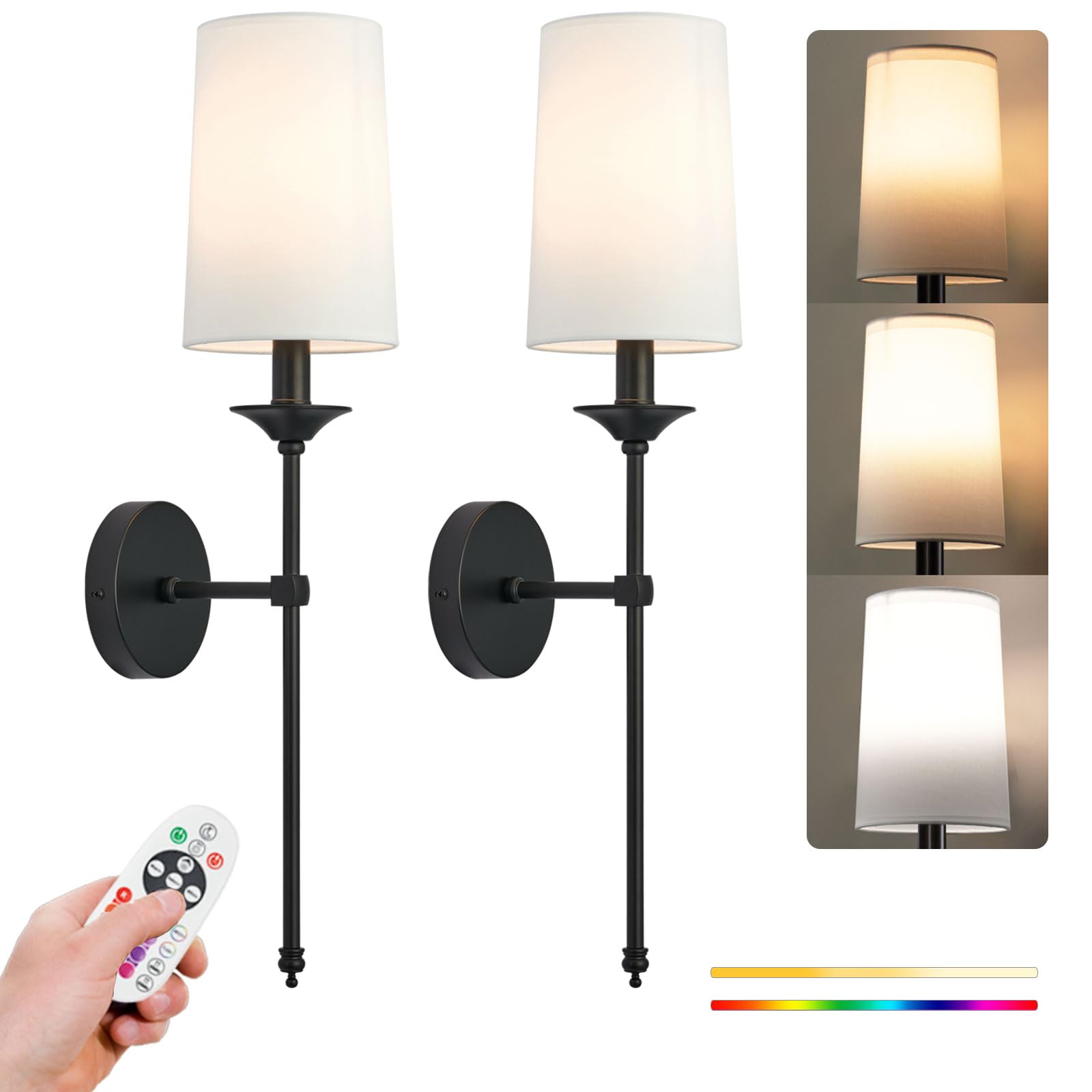 Coinmit Brushed Nickel Battery Operated Wall Sconces Set Of 2,Rechargeable Wall Sconces 3 Colors Dimmable With Remote(Bulbs Include