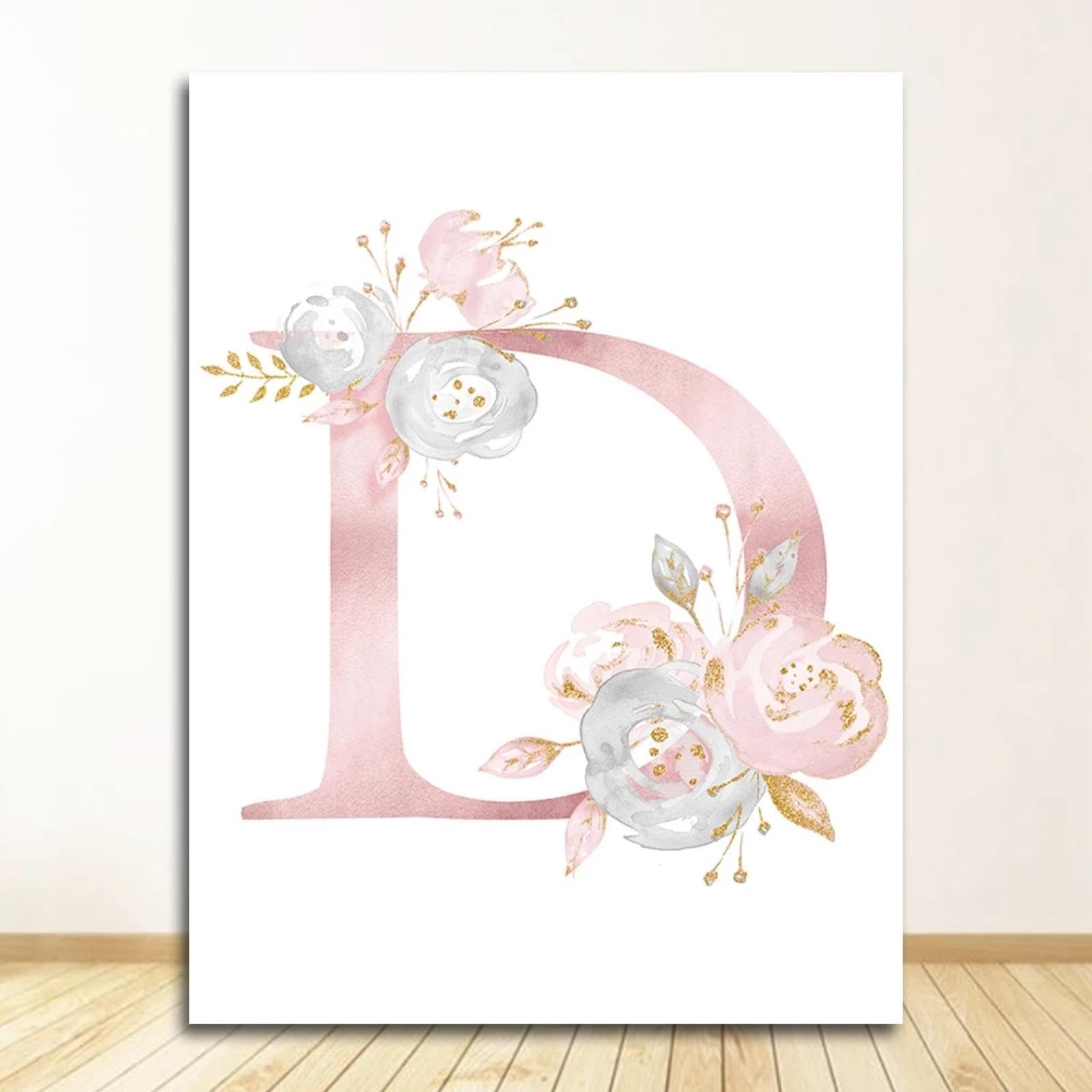 Toile lettre D avec fleurs pour décoration salon et chambre de fille bohème chic