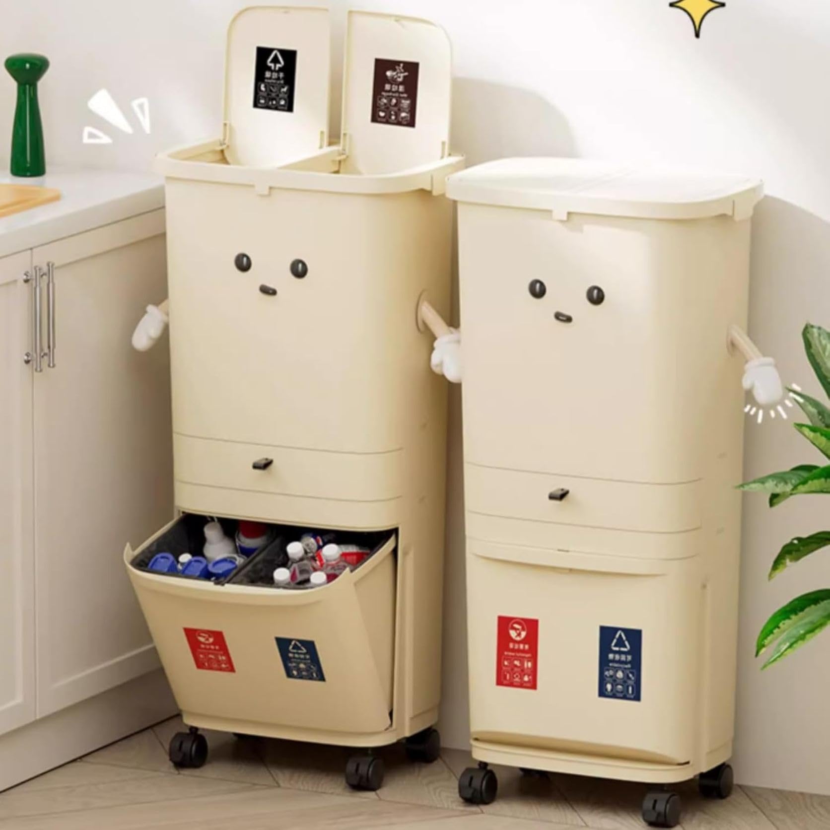 Amazon｜ゴミ箱 ワンタッチ開閉 抗菌3段 分別 スリム 蓋付き ゴミ箱 