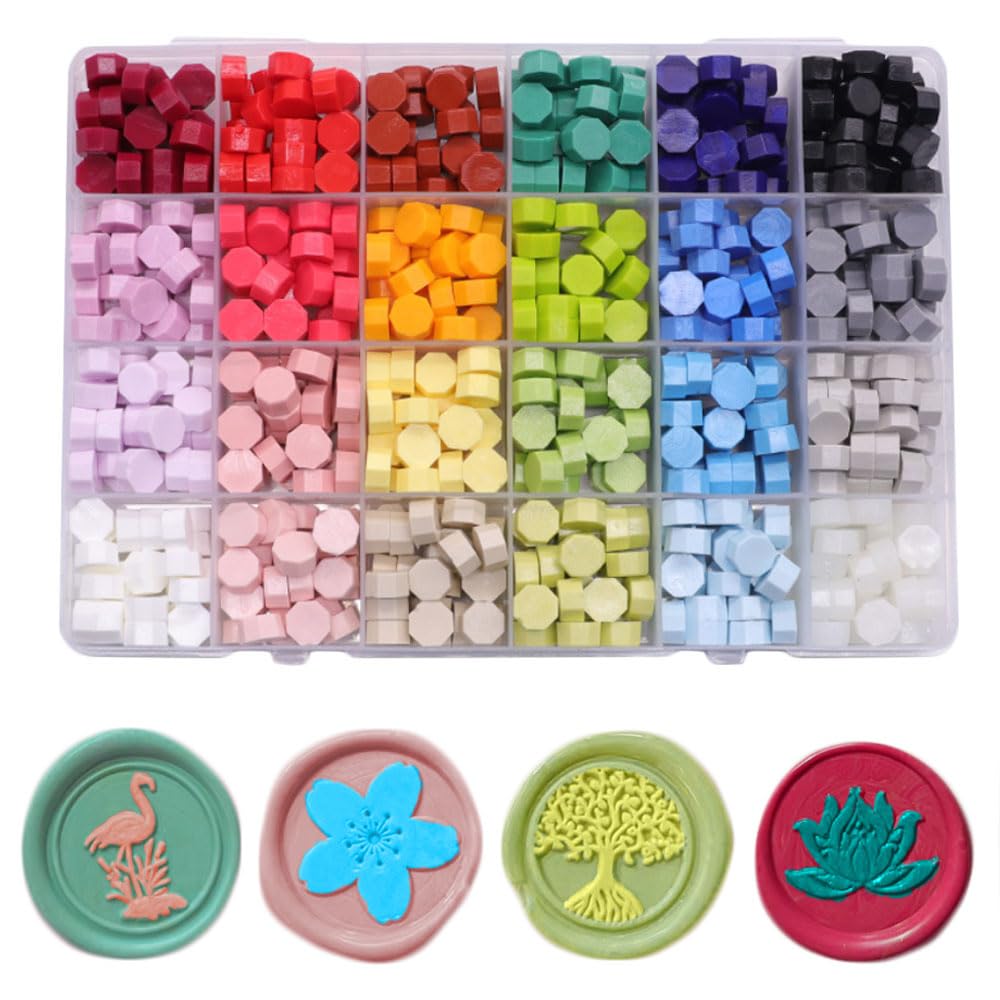 Ioggtser 24 Color Wax Seal Beads Kit with 600PCS Beads for Letter Sealing, multicoloured