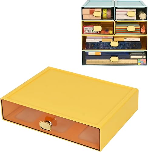 KAYYUKI WH Paquete de 2 cajones organizadores de escritorio apilables, organizador de almacenamiento de plástico pequeño de 6.5 x 9 x 3 pulgadas,