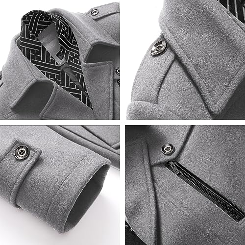 Image of INVACHI Men's Wool Blend Coat Warm Winter Trench Coat with Detachable Soft Scarf Single Breasted Pea Coat