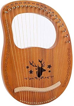 SAMZO 1pc 19 String Wood Lyre Liar Harp Mahogany String Instrument Beginners Reindeer Lira Harp Set Brown