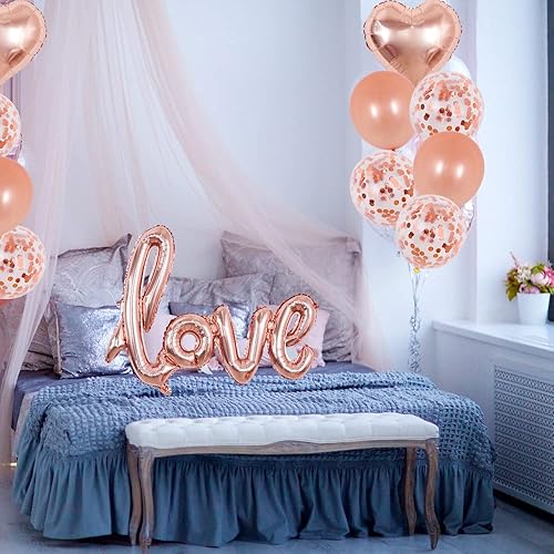 Miniatura 19 de Globos grandes de papel de aluminio rojo de 42 pulgadas, paquete de 13, letras de globo de amor de Mylar con globos de corazón, globo de látex