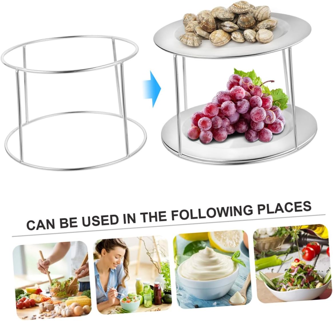 Zerodeko 2pcs Double Layer Grill Rack Seafood Tray Rack Holder Restaurant Accessory Stainless Steel Tray Stand Pizza Pan