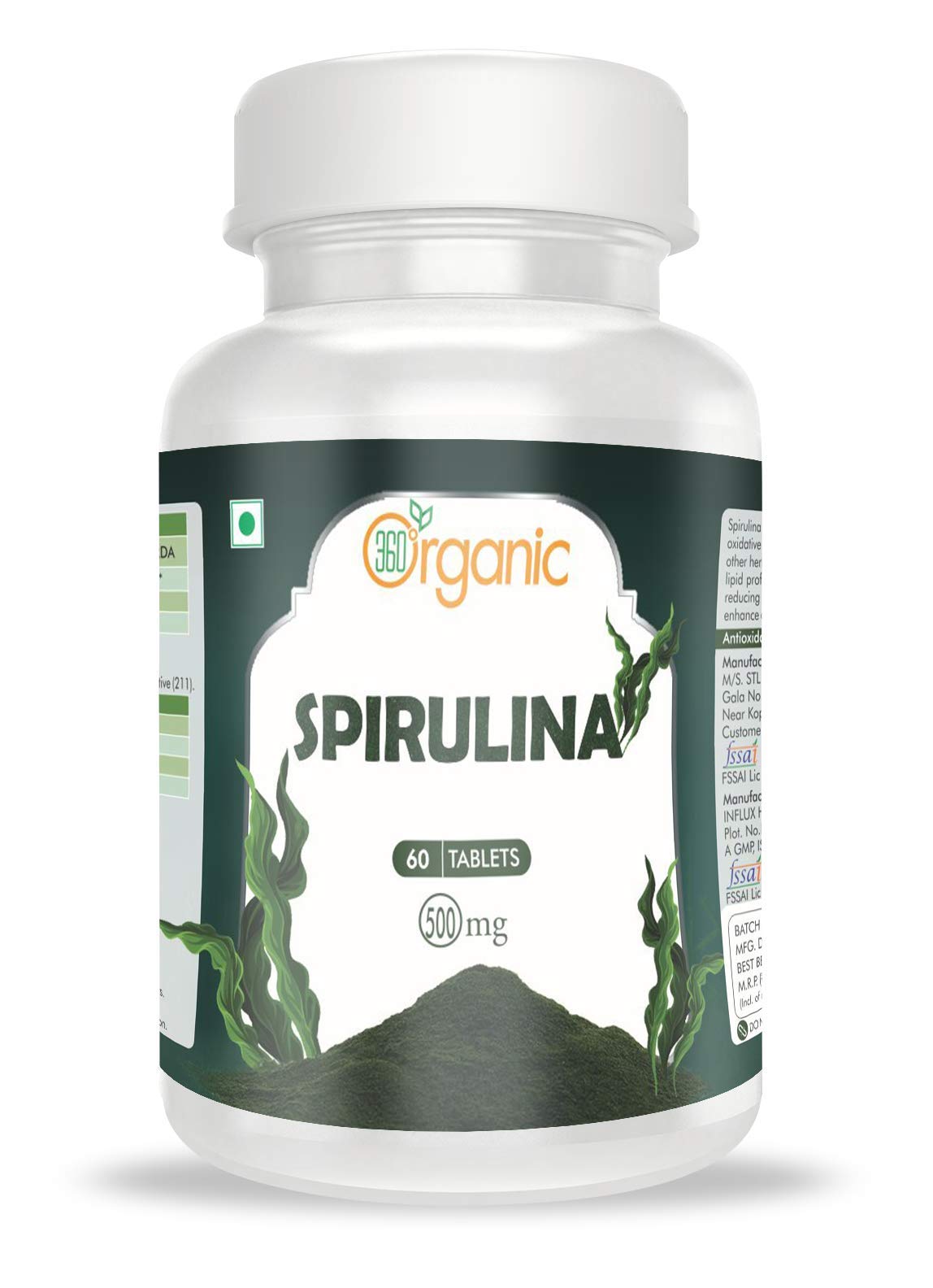 360 DEGREEORGANIC Spirulina Tablets Immune Support Antioxidant - 500mg (60 Tablets)