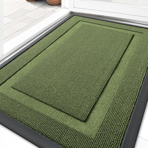 Image of OLANLY Front Door Mat Indoor Outdoor Entrance, Waterproof All-Season, All-Weather Doormat, Sturdy Natural Rubber, Low Profile, Easy Clean Patio Porch Entryway Mat, 35x23, Classic Green