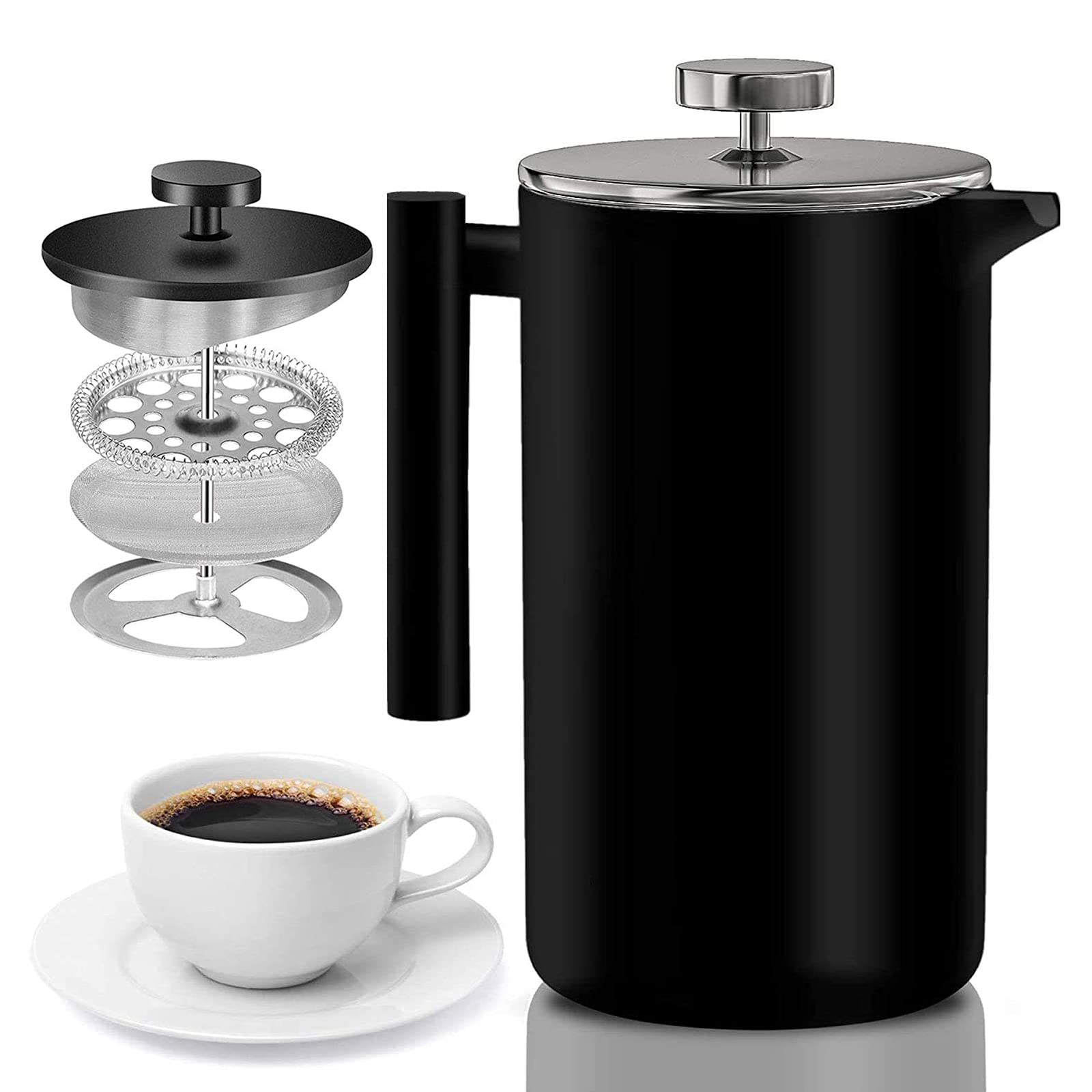 Cafetiere French Press ekspres do kawy, stal nierdzewna podwójna ścianka odporny na ciepło dzbanek do kawy na dobrą kawę w domu i biurze, 350 ml