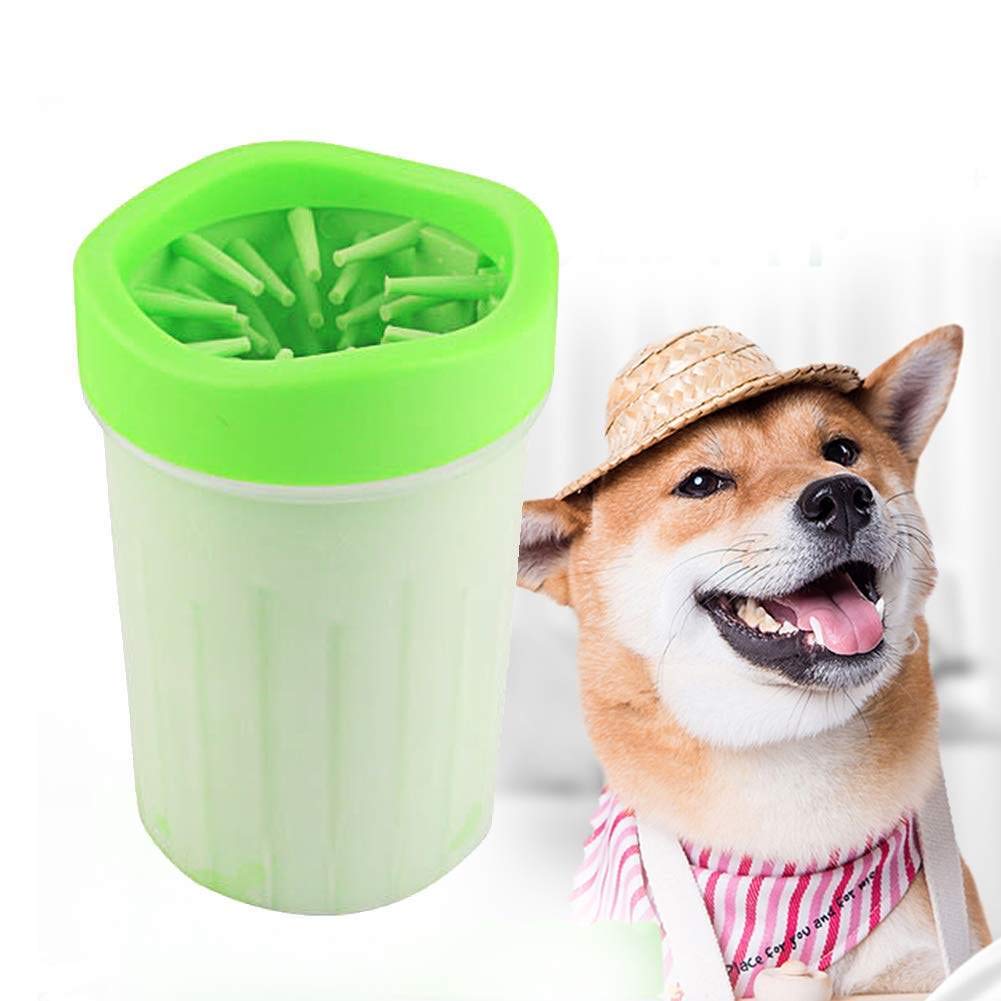 Dog Foot Cleaner, Portable Pet Foot Washing Cup, Soft Silicone Dog Paw Cleaner, Pet Cleaning Brush Cup Tool for Dogs and Cats,L-Green