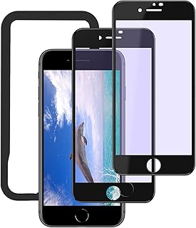 【2枚入り ブルーライトカット】For iPhone SE3 /SE 第2代 (2020)/8/7 強化ガラスフィルム 4.7インチ 硬度9H強化ガラス 滑らかなタッチ操作 指紋付着防止 自動吸着 気泡防止 飛散防止 全面保護フィルム アイフォンSE第2世代(2020)/ 8/7 ガイド枠付き携帯電話用フィルム
