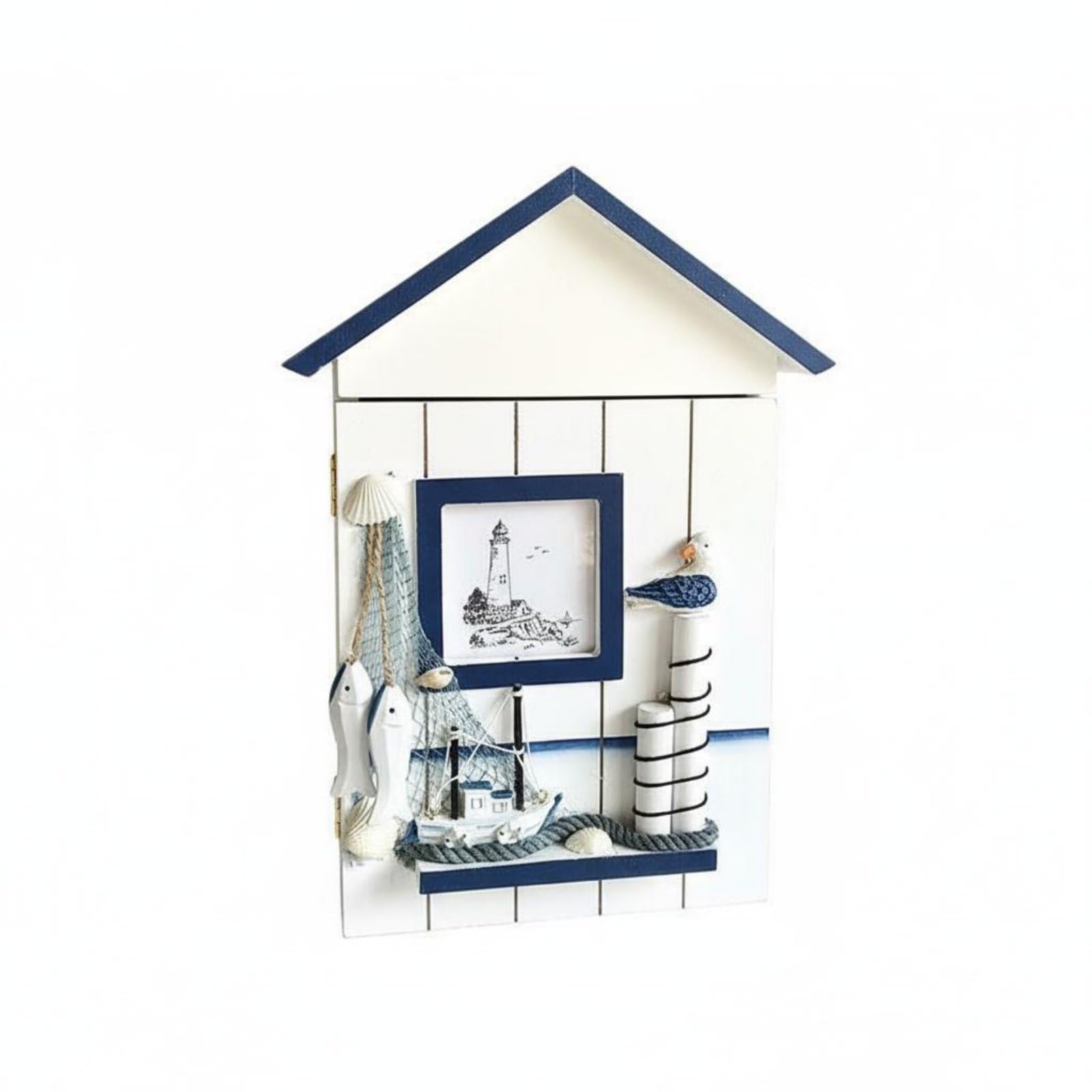 ECOMISTIQ™ Rustic Finish House Shaped Key Box Space Saving Wall Mounted Handmade Easy Installation for Entryway, Vacation Home, Blue Top Single Bird | Boxes Woodenware Decorative Arts-image-12