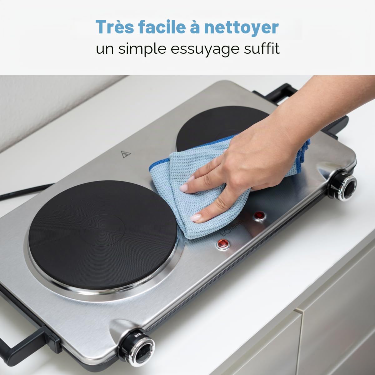 Bomann Double Plaque de Cuisson 2500 W DKP 5033 ECB, Blanc | 2 brûleurs, thermostat réglable, finition résistante à la chaleur, facile à nettoyer, compact