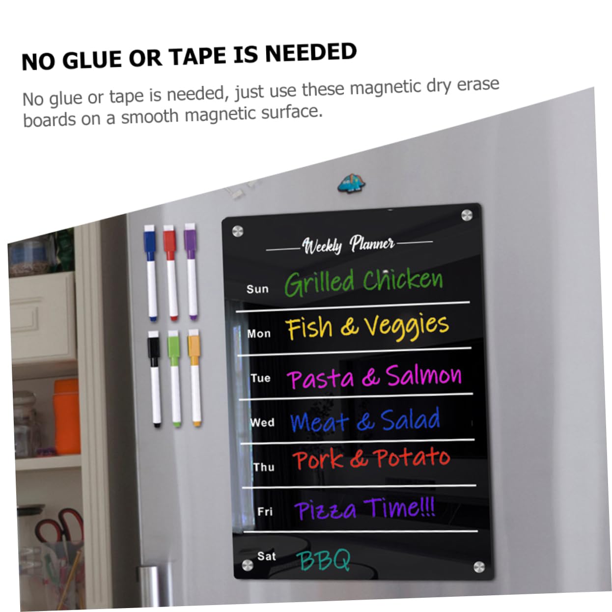Homoyoyo Magnetisches Praktische Schreibtafel Wochenplaner Schwarzes Acryl Whiteboard Wiederverwendbar für Zeitplanung und Notizen zur Kühlschrankorganisation im Haushalt