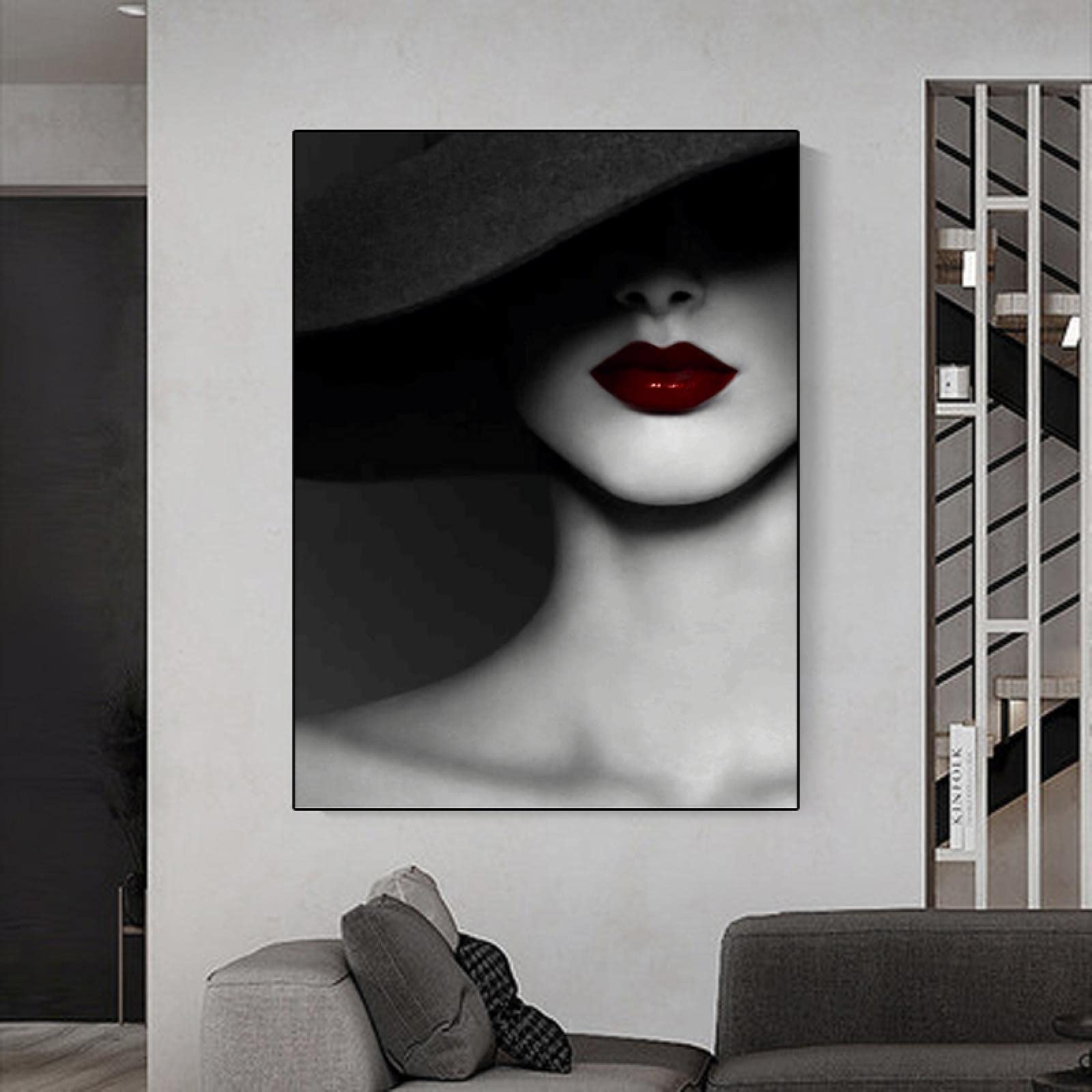 Portret, vrouw met hoed van Carla van Zomeren op canvas, behang en meer
