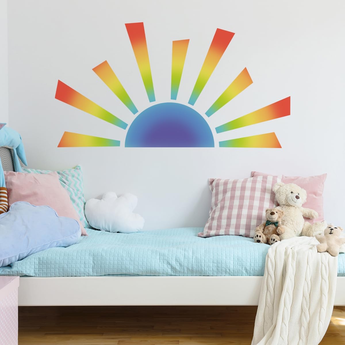 42 X 23.5 Inch Boho Half Sun Wall Decals Colorful Sun Murals Modern Wall Decals Vinyl Sun Wall Decals Removable Peel and Stick Wall Stickers for Classroom Living Room Bedroom Playroom Decor