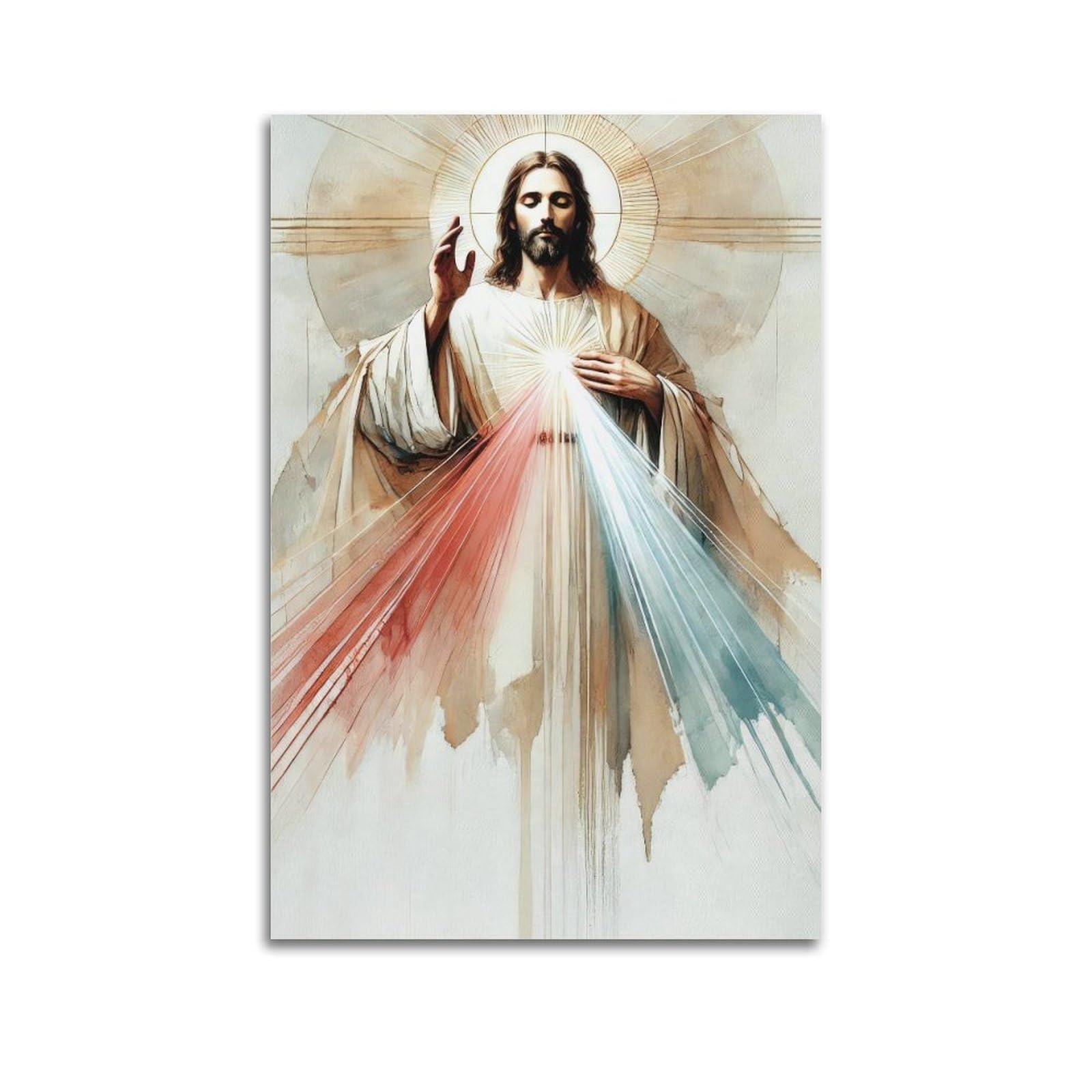 ESTE Christianity Jesus Divine Mercy Watercolor Style Poster Decorative Painting Canvas Modern Art Picture 20x30inch(50x75cm)
