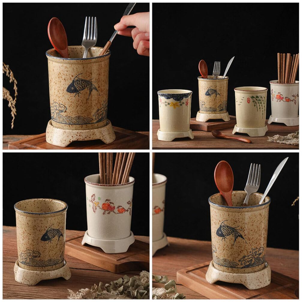 BESTonZON Porte-baguettes en Céramique Japonaise Porte-cuillères et Fourchettes Organisateur D'ustensiles la Cuisine
