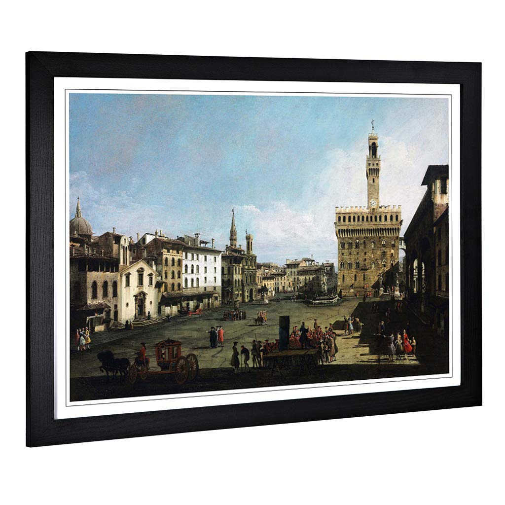 Big Box Art Framed Print of Giovanni Canaletto Piazza Signora, Florence Design | Wall Art Picture | Home Decor for Kitchen, Living Room, Bedroom, Hallway, Black, A2 / 24.5x18 Inch / 62x45cm