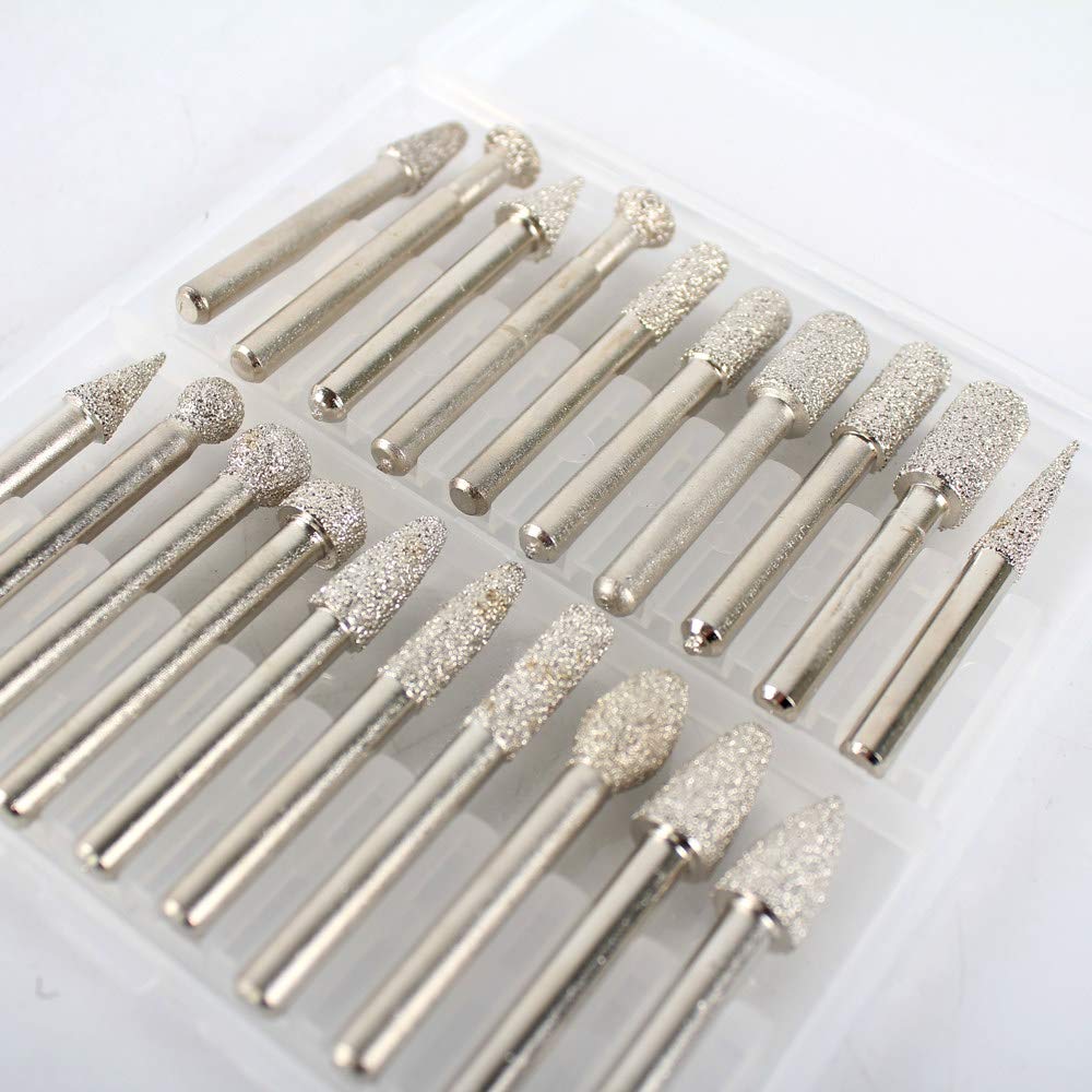 Juego de fresas de diamante soldadas al vacío de 20 piezas para herramientas rotativas de modelado de piedra 1/4 '' Cabezal de pulido de brocas perfiladoras para tallado de mango, China